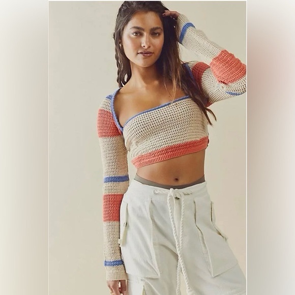 Free People Tops - Free People Beach Love Me Long-Sleeve Fauxchet Striped Sweater Top Size Small